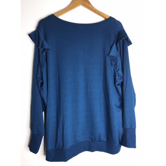 Torrid Blue Teal Light Ruffle Long Sleeve Knit Top Women's Size 3 New - Picture 8 of 9